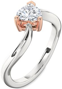 Diamond Silver & 10K Rose Gold Heart Solitaire Engagement Ring
