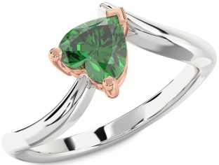 Emerald White Rose Gold Heart Solitaire Engagement Ring