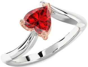 Ruby White Rose Gold Heart Solitaire Engagement Ring