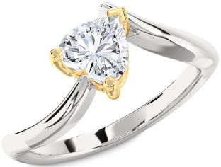 Diamond Silver & 10K gold Heart Solitaire Engagement Ring