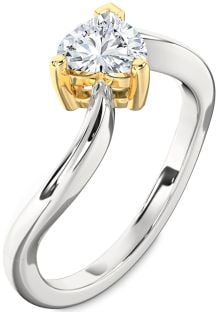 Diamond Silver & 10K gold Heart Solitaire Engagement Ring