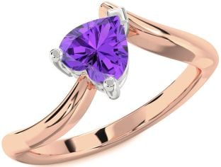 Amethyst Platinum & Rose Gold Heart Solitaire Engagement Ring