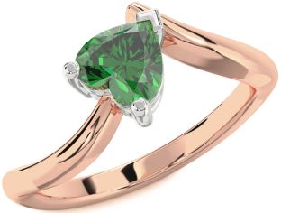 Emerald Platinum & Rose Gold Heart Solitaire Engagement Ring