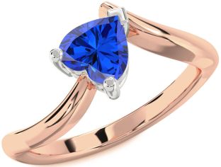 Blue Sapphire White Rose Gold Heart Solitaire Engagement Ring