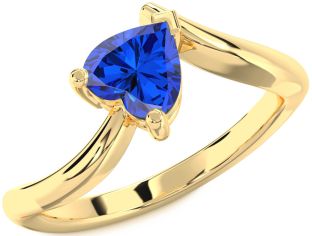 Blue Sapphire Gold Heart Solitaire Engagement Ring
