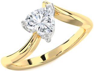 Diamond White Yellow Gold Heart Solitaire Engagement Ring