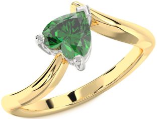 Emerald White Yellow Gold Heart Solitaire Engagement Ring