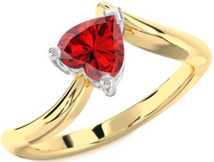 Ruby Gold Silver Heart Solitaire Engagement Ring