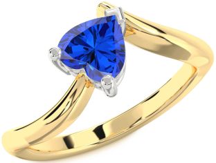 Blue Sapphire Gold Silver Heart Solitaire Engagement Ring
