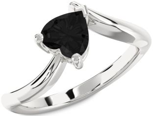 Black Diamond Silver Heart Solitaire Engagement Ring