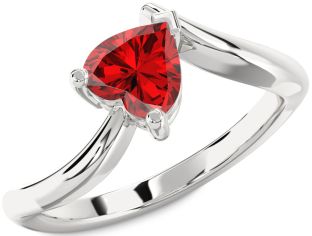 Ruby Silver Heart Solitaire Engagement Ring