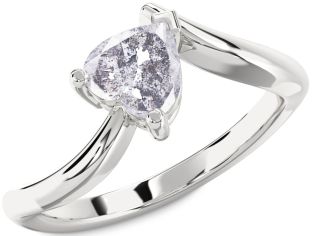 Salt & Pepper Diamond Silver Heart Solitaire Engagement Ring