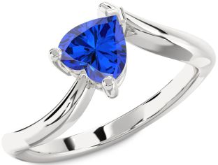 Blue Sapphire White Gold Heart Solitaire Engagement Ring