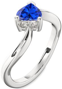 Blue Sapphire Silver Heart Solitaire Engagement Ring