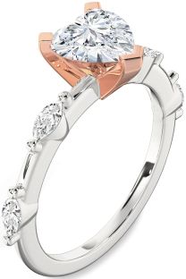 Diamond Silver & 10K Rose Gold Heart Engagement Ring