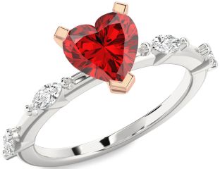 Diamond Ruby Silver & 10K Rose Gold Heart Solitaire Engagement Ring