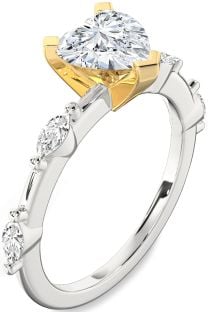 Diamond Silver & 10K gold Heart Engagement Ring