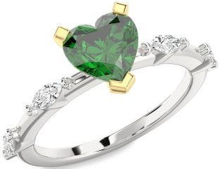 Diamond Emerald White Yellow Gold Heart Solitaire Engagement Ring