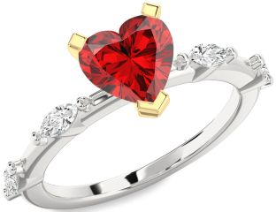 Diamond Ruby White Yellow Gold Heart Solitaire Engagement Ring
