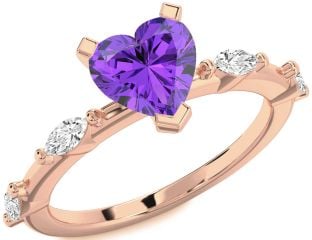 Diamond Amethyst Rose Gold Heart Engagement Ring