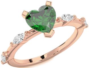 Diamond Emerald Rose Gold Heart Solitaire Engagement Ring
