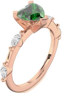 Diamond Emerald Rose Gold Heart Engagement Ring