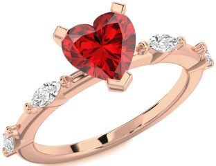 Diamond Ruby Rose Gold Heart Solitaire Engagement Ring