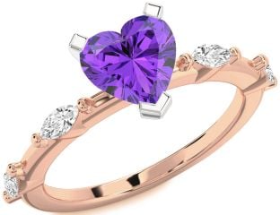Diamond Amethyst Platinum & Rose Gold Heart Engagement Ring