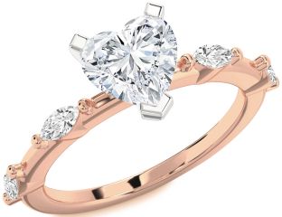 Diamond Platinum & Rose Gold Heart Solitaire Engagement Ring