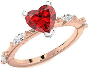Diamond Ruby White Rose Gold Heart Solitaire Engagement Ring