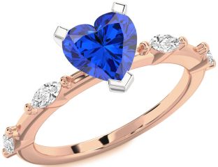Diamond Blue Sapphire White Rose Gold Heart Solitaire Engagement Ring