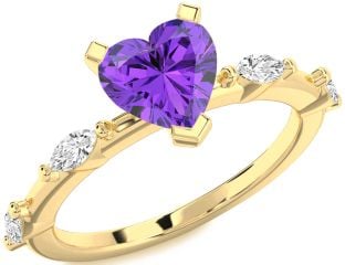 Diamond Amethyst Gold Heart Engagement Ring