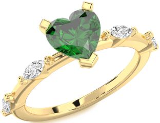 Diamond Emerald Gold Heart Solitaire Engagement Ring