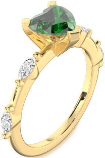 Diamond Emerald Gold Heart Engagement Ring