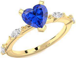 Diamond Blue Sapphire Gold Heart Solitaire Engagement Ring