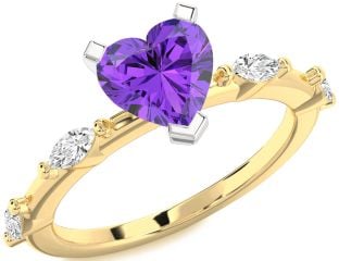 Diamond Amethyst Platinum & Yellow Gold Heart Engagement Ring