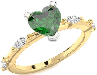 Diamond Emerald White Yellow Gold Heart Solitaire Engagement Ring