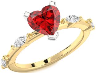 Diamond Ruby White Yellow Gold Heart Solitaire Engagement Ring