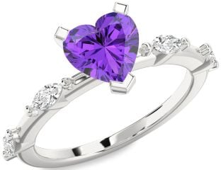 Diamond Amethyst Platinum Heart Engagement Ring