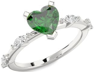 Diamond Emerald Platinum Heart Solitaire Engagement Ring