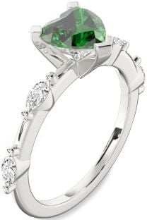 Diamond Emerald Platinum Heart Engagement Ring