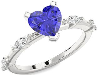 Diamond Amethyst Platinum Heart Engagement Ring