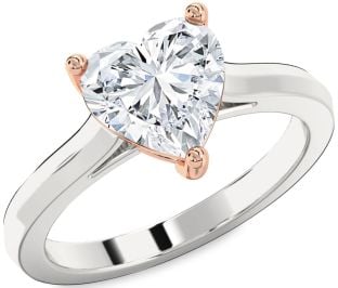 Diamond White Rose Gold Heart Solitaire Engagement Ring