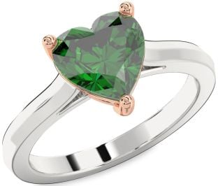 Emerald White Rose Gold Heart Solitaire Engagement Ring