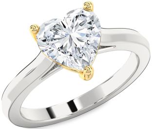 Diamond Silver & 10K gold Heart Solitaire Engagement Ring