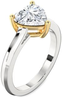 Diamond Silver & 10K gold Heart Solitaire Engagement Ring