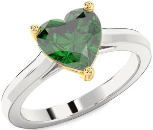 Emerald Silver & 10K gold Heart Solitaire Engagement Ring