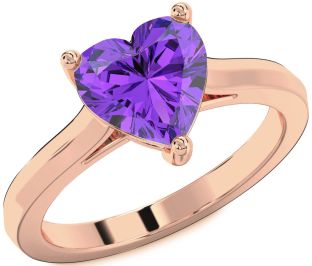 Amethyst Rose Gold Heart Solitaire Engagement Ring