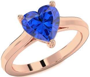 Blue Sapphire Rose Gold Heart Solitaire Engagement Ring