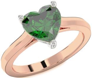 Emerald White Rose Gold Heart Solitaire Engagement Ring